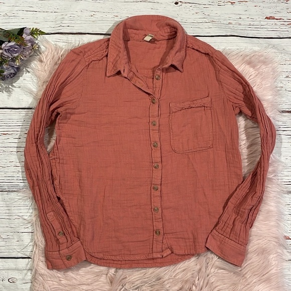 Anthropologie Pilcro Pink Cotton Gauze Button Down Blouse - Picture 2 of 8